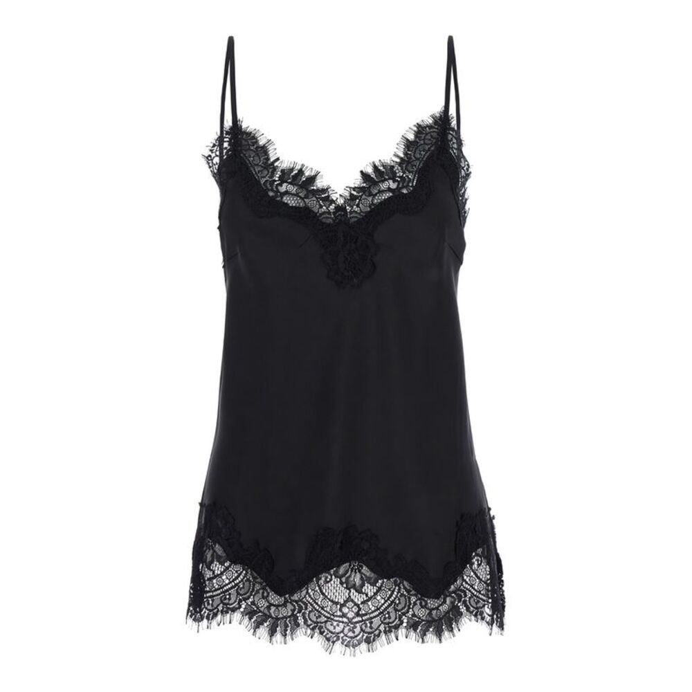 Gold Hawk Women 'Coco' Black Camie Top With Tonal Lace Trim In Silk Woman